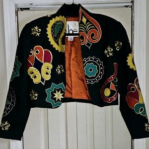 Vintage 90s ibe cropped jacket paisley bold print Grey Made in Hong Kong S/M